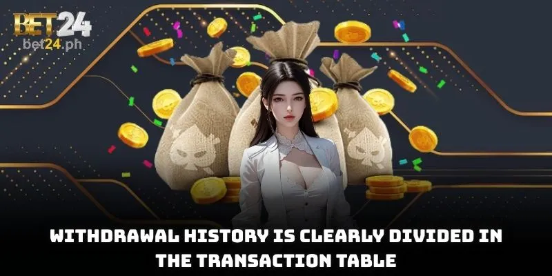 Withdrawal history is clearly divided in the transaction table